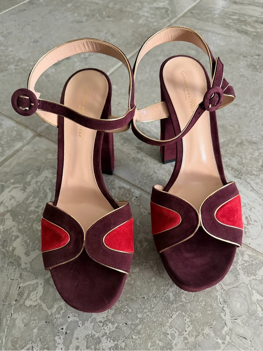 Gianvito Rossi Tamara Platform Heeled Burgundy Suede Sandals Size 40, NEW $1,495